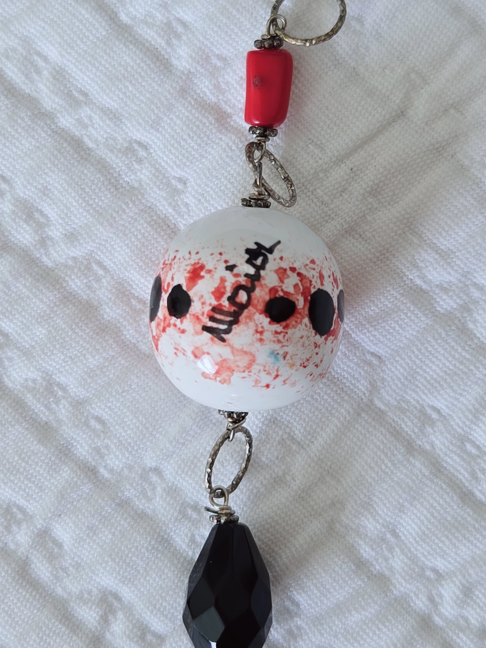 4/$20 Handcrafted Red & White Beaded Keychain/ Charm. Made In ITALY